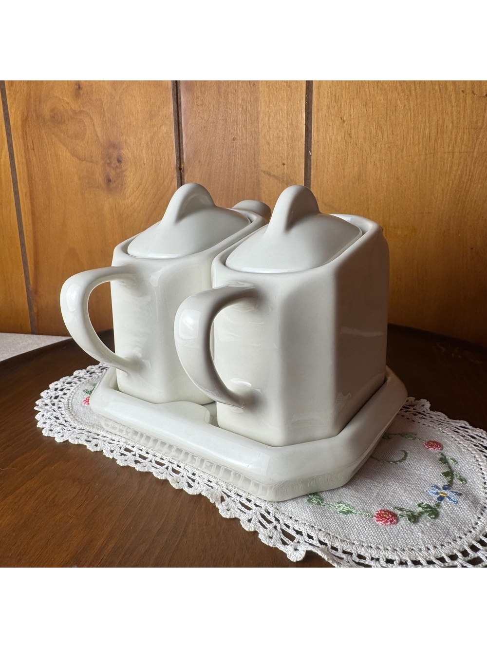 Vintage Hall China Tea For Two Set White Teapot Hot Water Pot Tray 185 186 188 - Picture 3 of 12